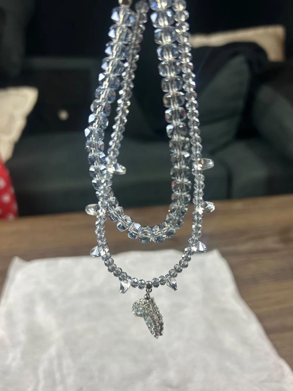Silver-Tone Light Blue Crystal Multi-Strand Necklace with Mermaid Tail Charm